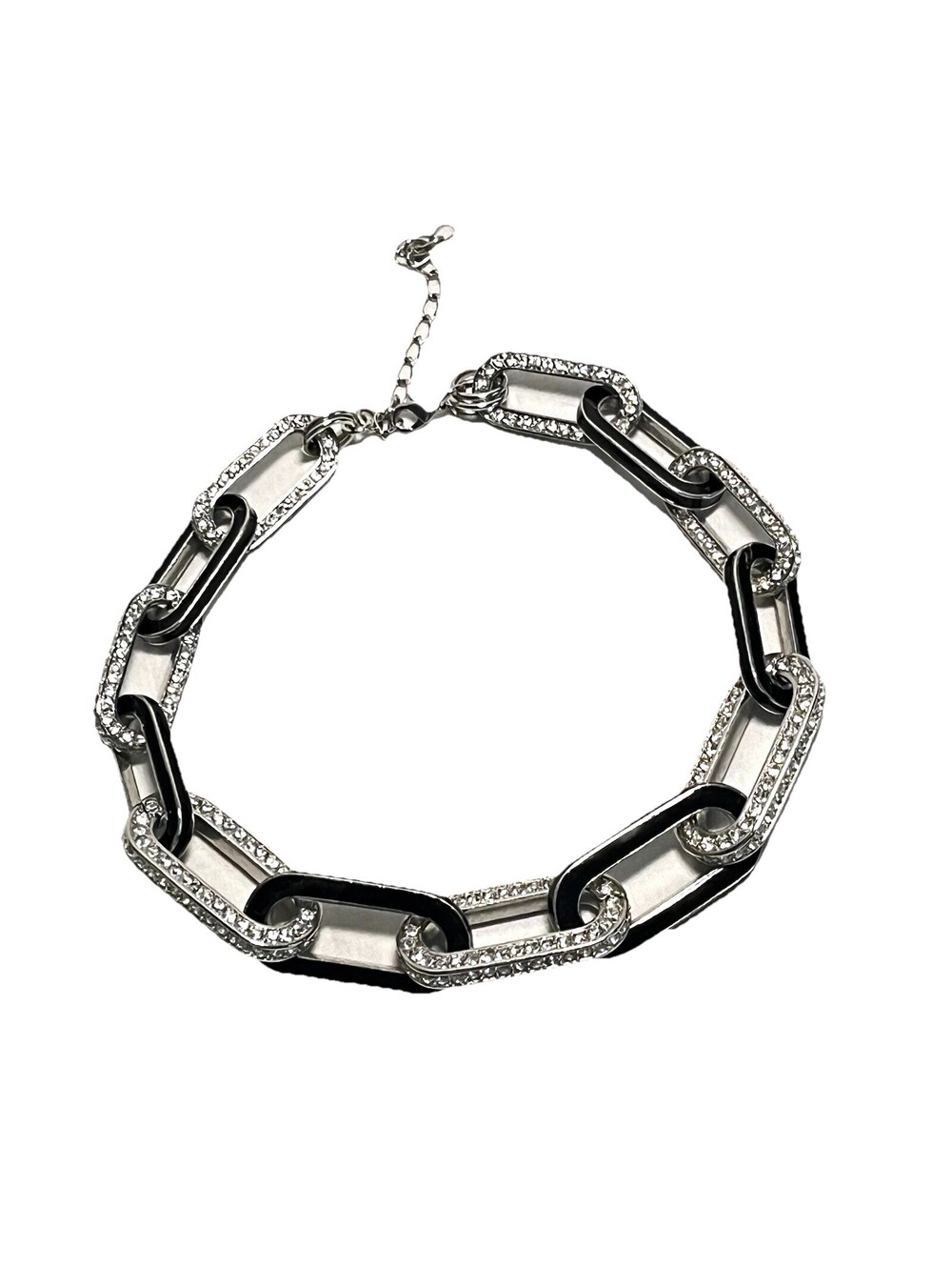 KJL Kenneth Jay Lane Cobalt Blue Enamel Rhinestone Deco Link Necklace Choker